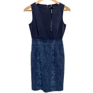 Elie Tahari Blue Snake Print Linen Harlow Dress